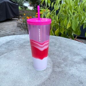 Starbucks 2021 Silver Pink White Ombré Wave Tumbler Cold Cup w/Straw 24oz Venti
